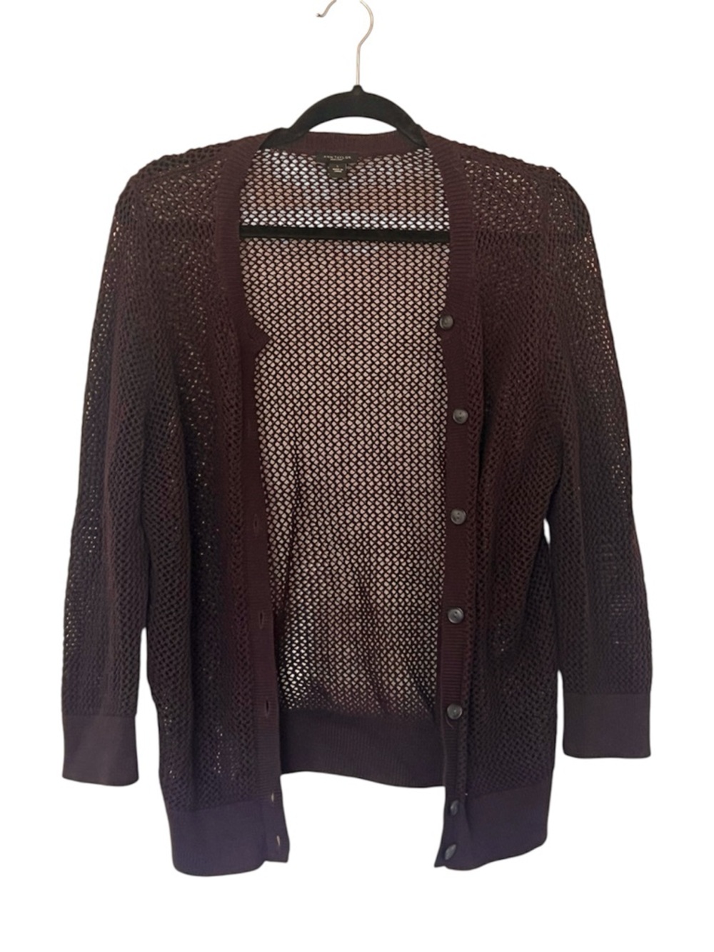 Ann Taylor Factory Open-Knit Button-Front Cardigan - Brown